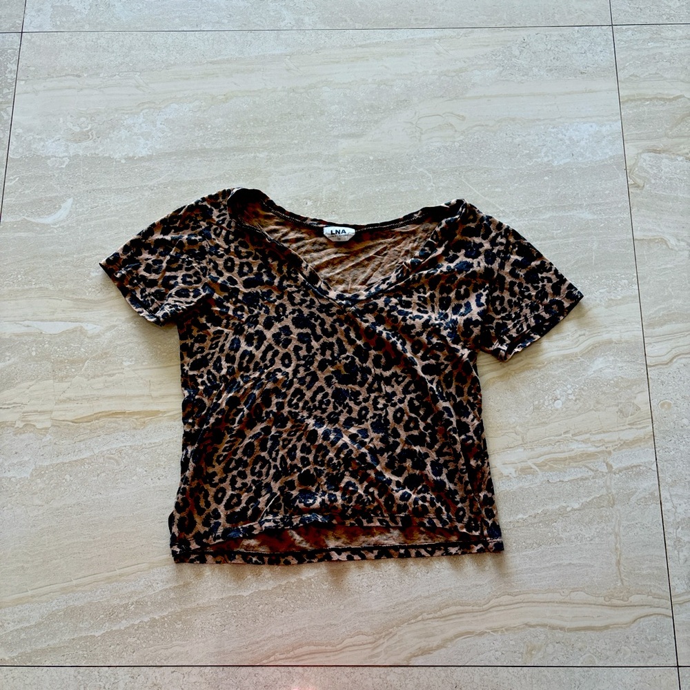 LNA Brown Leopard Print Short Sleeve Tee